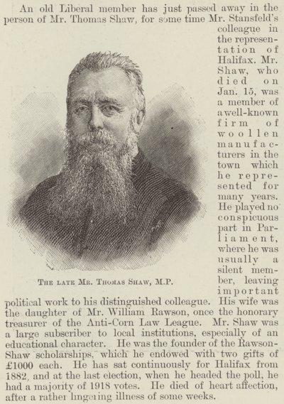 Il defunto signor Thomas Shaw, MP da English School