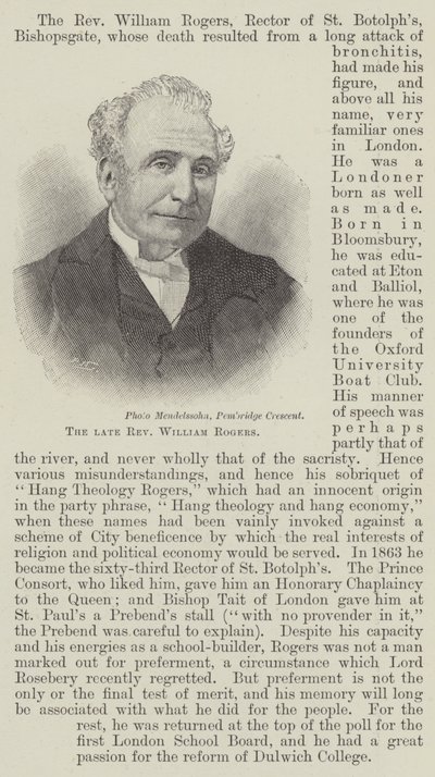 Il defunto Reverendo William Rogers da English School