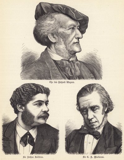 Il defunto Richard Wagner, Sir Arthur Sullivan, Sir G A Macfarren (incisione) da English School
