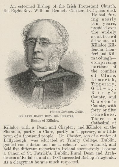 Il defunto reverendo Dr Chester, vescovo di Killaloe da English School