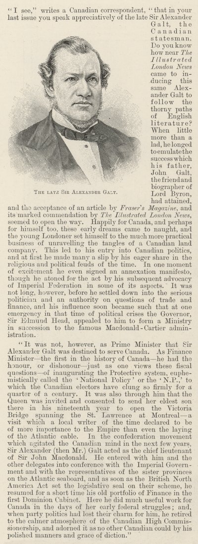 Il defunto Sir Alexander Galt da English School