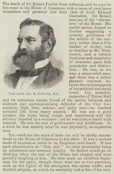 Il defunto Sir R Fowler, MP da English School