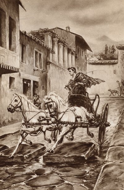 La vita di una strada a Pompei nei grandi giorni prima che la città scomparisse (litografia a colori) da English School