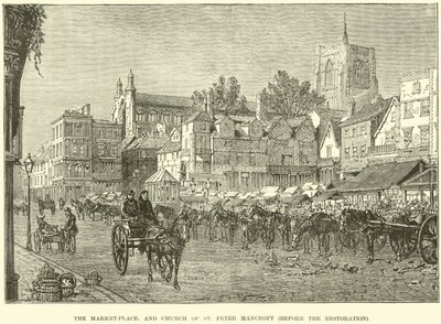 La piazza del mercato e la Chiesa di San Pietro Mancroft, prima del restauro da English School