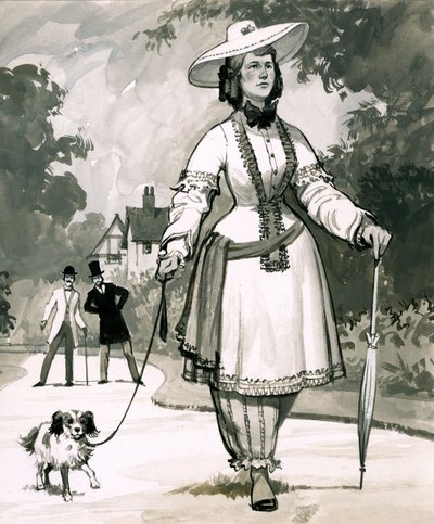 La moda di metà epoca vittoriana per le donne che indossavano i pantaloni fu inventata da una certa Mrs Bloomer da English School