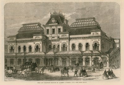 La nuova stazione ferroviaria a Liverpool Street, City, Londra da English School