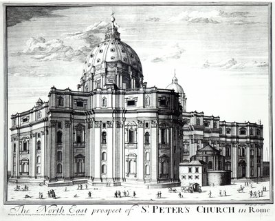 La prospettiva nord-est della Chiesa di San Pietro, Roma, inciso da H. Hulfbergh da English School