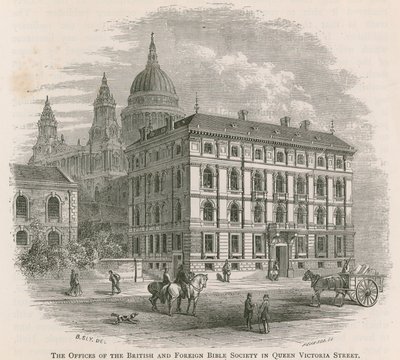 Gli uffici della British and Foreign Bible Society in Queen Victoria Street, Londra da English School