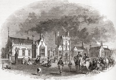 La vecchia scuola di Bedford, ricostruita alla fine del XIX secolo, da Old England: A Pictorial Museum, pub. 1847 da English School