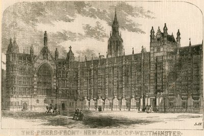 La facciata dei Pari, nuovo Palazzo di Westminster, Londra da English School