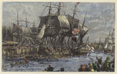 Il popolo di Boston getta il tè in mare da English School