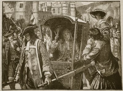 Il popolo di Edimburgo scorta il Duca di Hamilton a Holyrood Palace, illustrazione da Cassells Illustrated History of England da English School