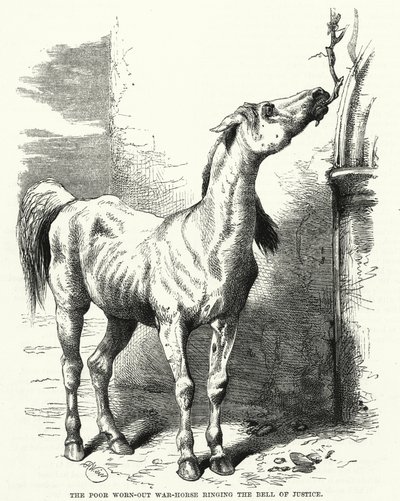 Il povero cavallo da guerra esausto che suona la campana della giustizia (incisione) da English School