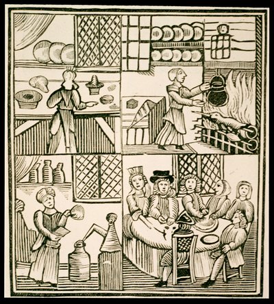La preparazione delle torte, pagina da un libro di cucina del XV secolo da English School
