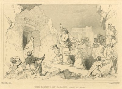 La resurrezione di Lazzaro, Giovanni XI, 43-44 (incisione) da English School