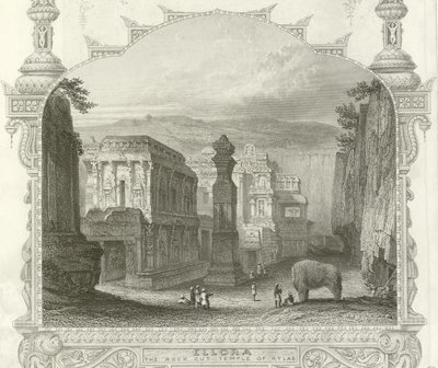 Il tempio scavato nella roccia di Kailah, Ellora, India da English School