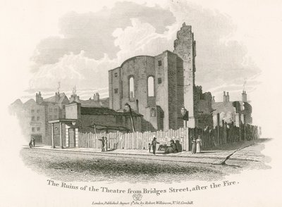 Le rovine del Royal Theatre, Drury Lane, da Bridges Street da English School