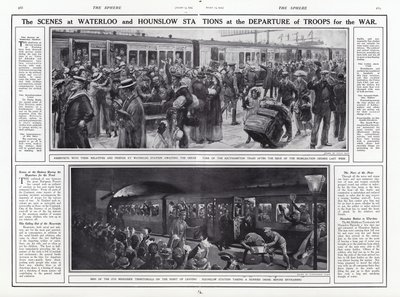 Le scene alle stazioni di Waterloo e Hounslow alla partenza delle truppe per la guerra, Prima Guerra Mondiale, agosto 1914 da English School