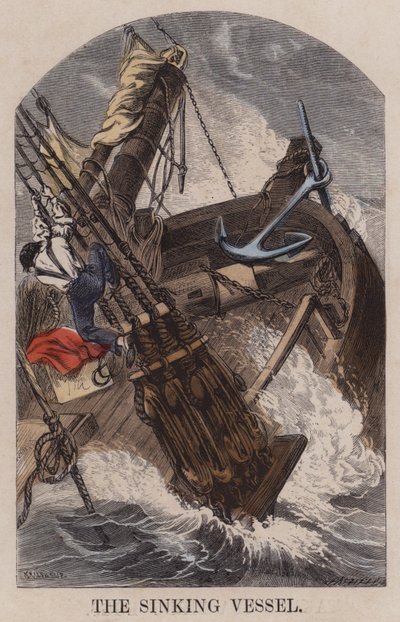 La nave che affonda (incisione colorata) da English School