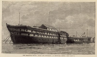 Le navi ospedale per il vaiolo, Atlas ed Endymion, a Deptford Creek da English School