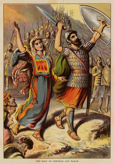 Il canto di Deborah e Barak (litografia a colori) da English School