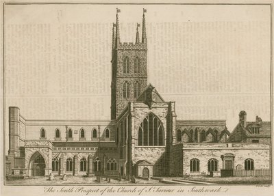 Prospetto sud della Chiesa di San Salvatore, Southwark, Londra da English School
