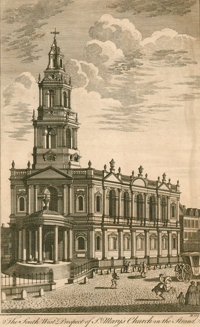 Prospetto sud-ovest della chiesa di St Mary nello Strand da English School