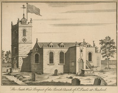 Prospetto sud-ovest della Chiesa Parrocchiale di San Paolo a Shadwell, Londra da English School