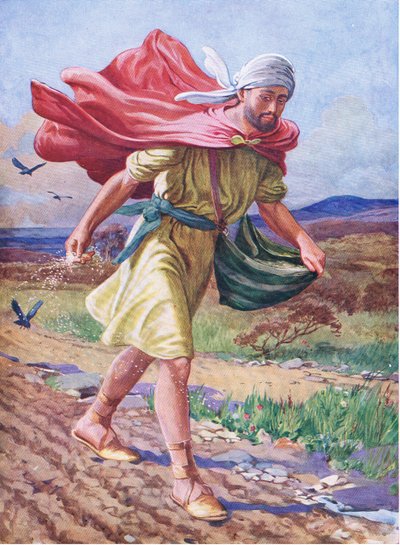Il seminatore, da The Bible Picture Book pubblicato da Thomas Nelson, c.1950 (litografia a colori) da English School