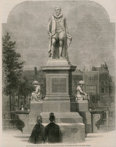 La statua di Sir Hugh Myddleton a Islington Green, scolpita dal defunto John Thomas (incisione) da English School