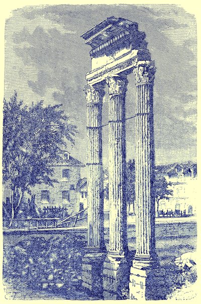 Le tre colonne del Tempio di Castore, illustrazione da History of Rome di Victor Duruy, pubblicato nel 1884 da English School