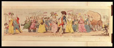 Le donne di Les Halles che portano Luigi XVI (1754-93) da Versailles, pubblicato da S.W. Fores, 1789 (incisione colorata a mano) da English School