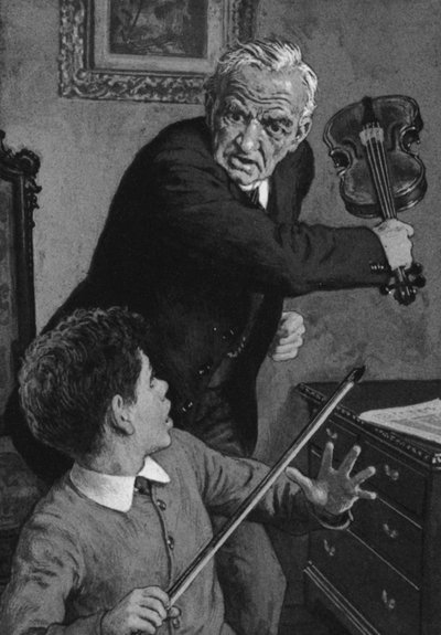 Il giovane Sir John Barbirolli, sul punto di avere un violino rotto sulla testa dal nonno da English School