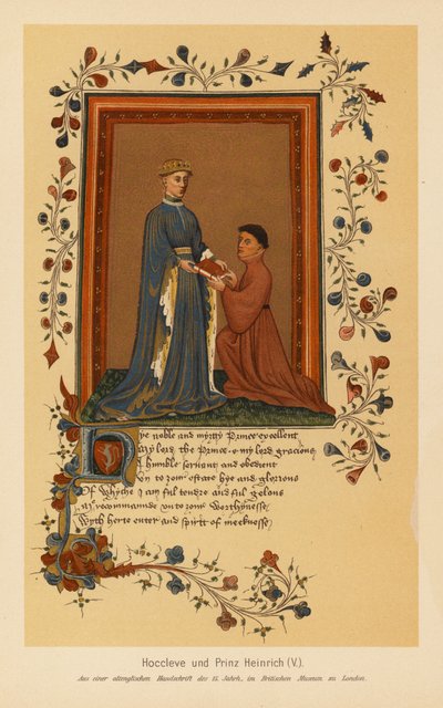 Thomas Hoccleve e Enrico V (litografia a colori) da English School