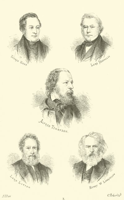 Thomas Hood, Lord Macaulay, Alfred Tennyson, Lord Lytton, Henry W Longfellow da English School