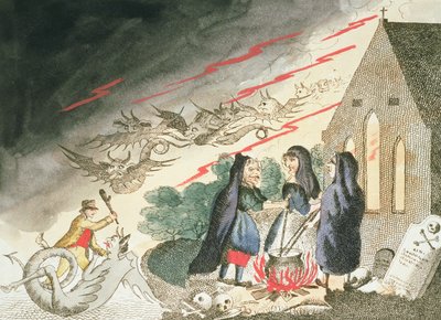 Tre streghe in un cimitero, c.1790s da English School