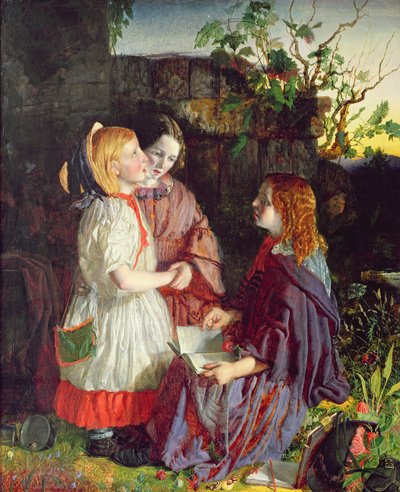 Tre giovani ragazze in un paesaggio, c.1860 da English School