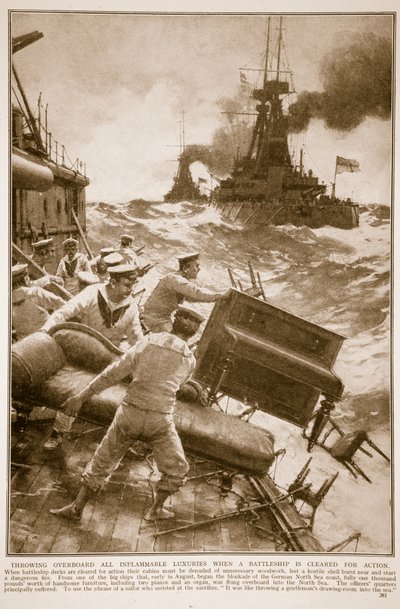 Gettare in mare tutti i lussi infiammabili quando una nave da guerra è pronta per l