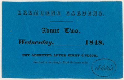 Biglietto per Cremorne Gardens, Londra, 1848 da English School