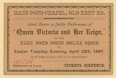 Biglietto per una rappresentazione di Queen Victoria and Her Reign da English School