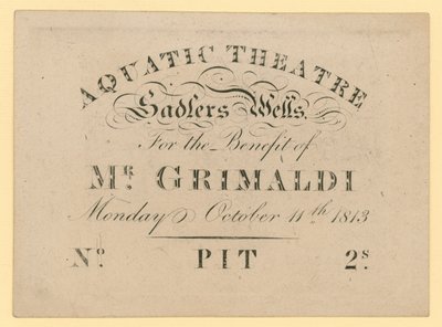 Biglietto per il Teatro Acquatico, per il beneficio di Mr Grimaldi, 11 ottobre 1813 da English School
