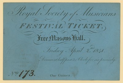 Biglietto per il Festival della Royal Society of Musicians, Free Masons Hall da English School