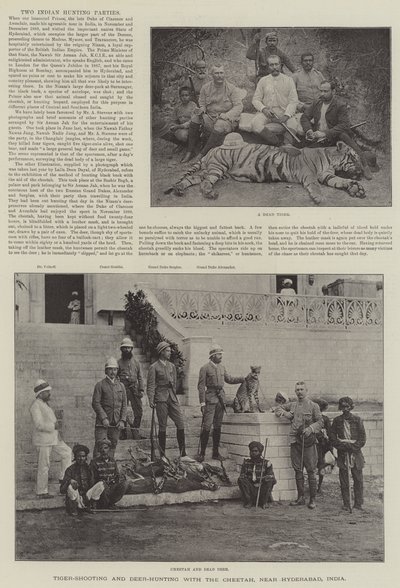 Caccia alla tigre e al cervo con il ghepardo, vicino a Hyderabad, India da English School