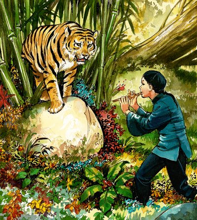 Tigre suonata con il flauto da English School