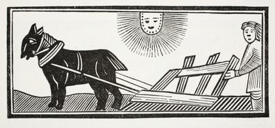 È un aratro che rompe le viscere della terra per la semina del grano, illustrazione da Chap-books del XVIII secolo di John Ashton, pub. 1882 da English School