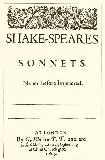 Pagina del titolo dei Sonetti di Shakespeare, 1609 da English School