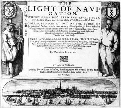 Pagina del titolo per The Light of Navigation di William Iohnson, pubblicato nel 1612 da English School