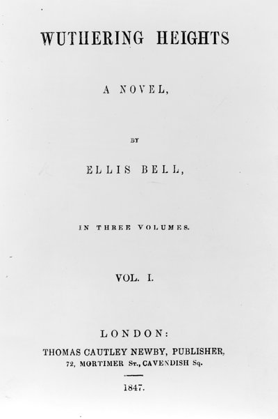 Pagina del titolo della prima edizione di Cime tempestose di Ellis Bell (pseudonimo di Emily Brontë), pubblicata nel 1847 da English School