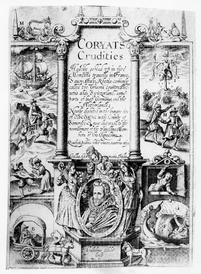 Pagina del titolo da Coryats Crudities, pubblicato nel 1611 da English School