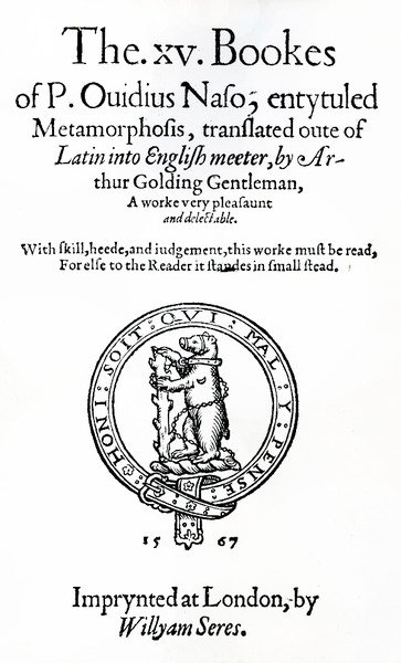 Pagina del titolo del XV libro di P. Ovidius Naso, intitolato Metamorfosi da English School